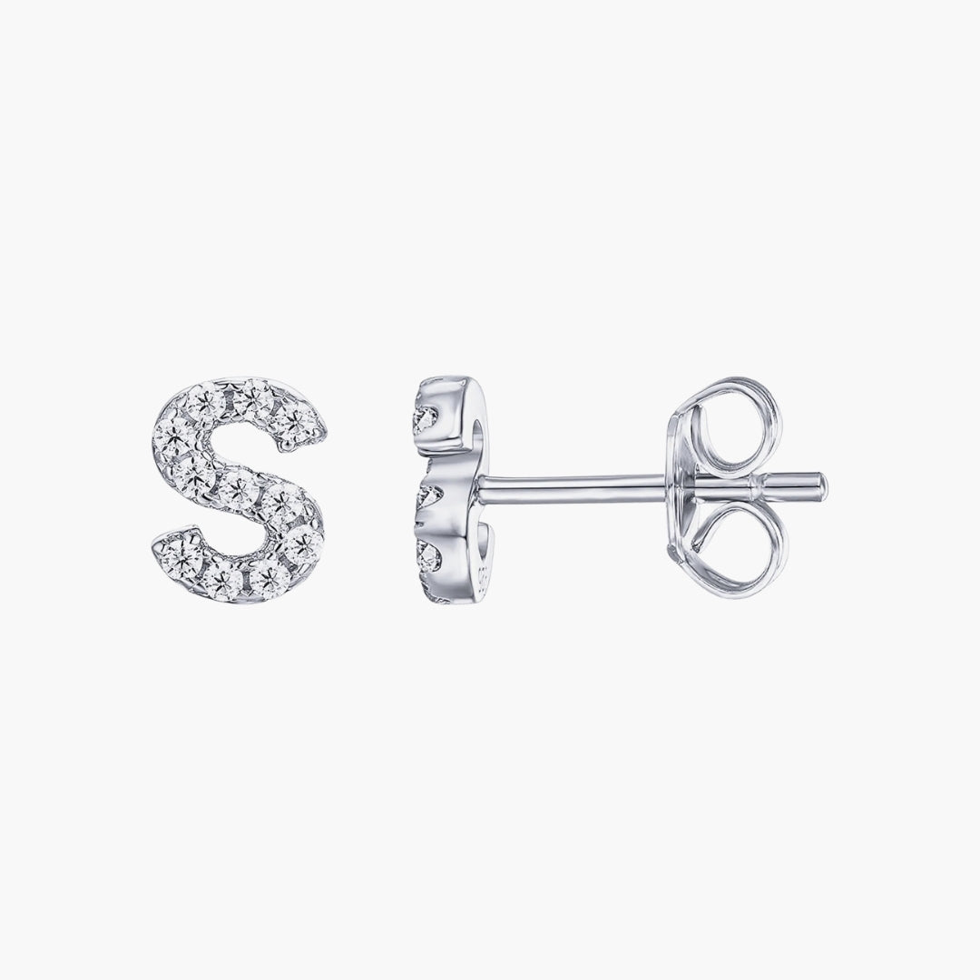 Initial Letter CZ Stud Earrings