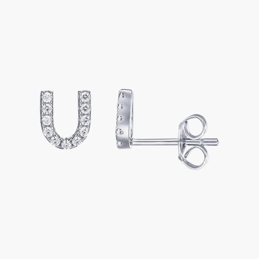 Initial Letter CZ Stud Earrings
