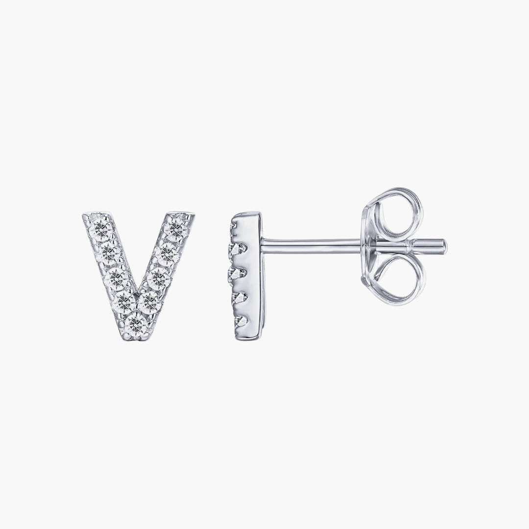Initial Letter CZ Stud Earrings