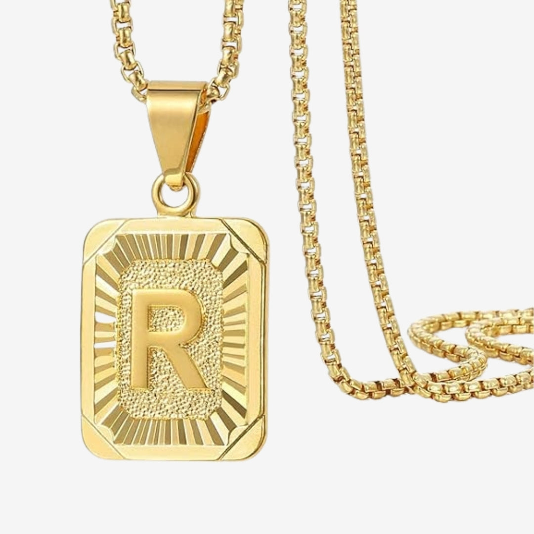 Classic Square Initial Letter Pendant Chain