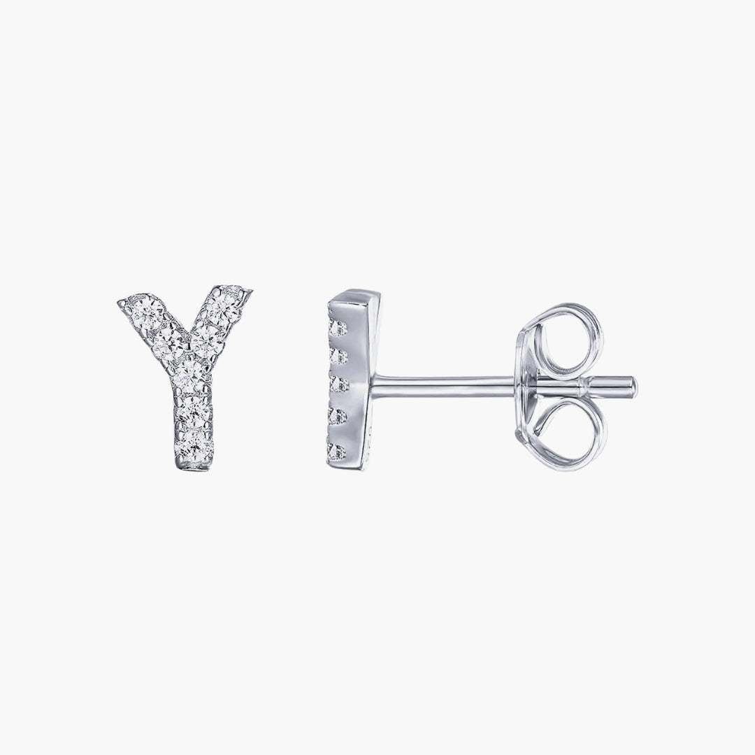 Initial Letter CZ Stud Earrings
