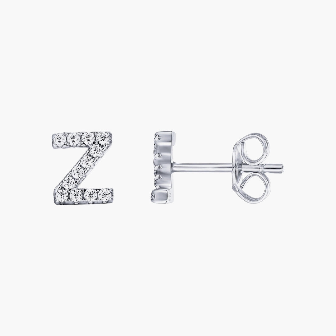 Initial Letter CZ Stud Earrings