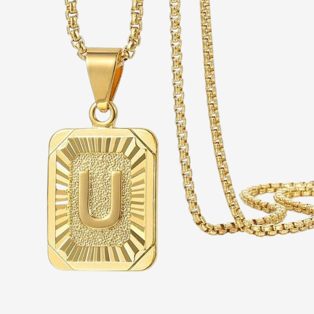 Classic Square Initial Letter Pendant Chain