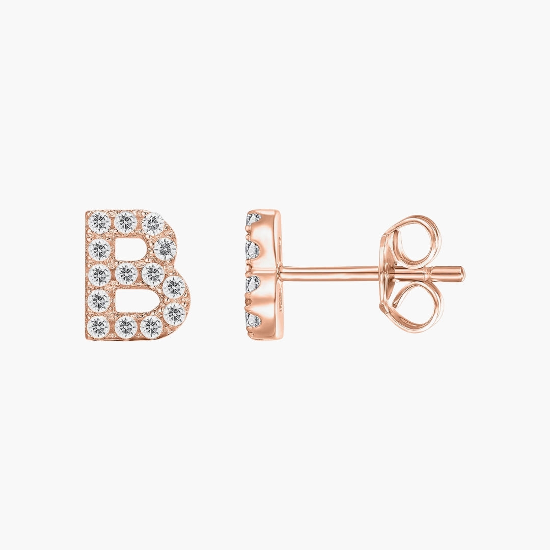 Initial Letter CZ Stud Earrings