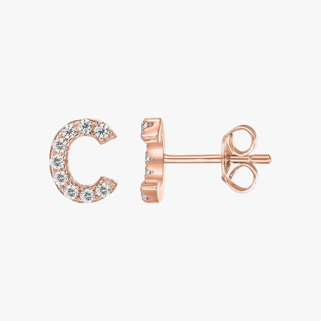 Initial Letter CZ Stud Earrings
