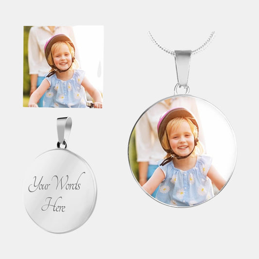 Custom Photo Engraved Circle Pendant Necklace