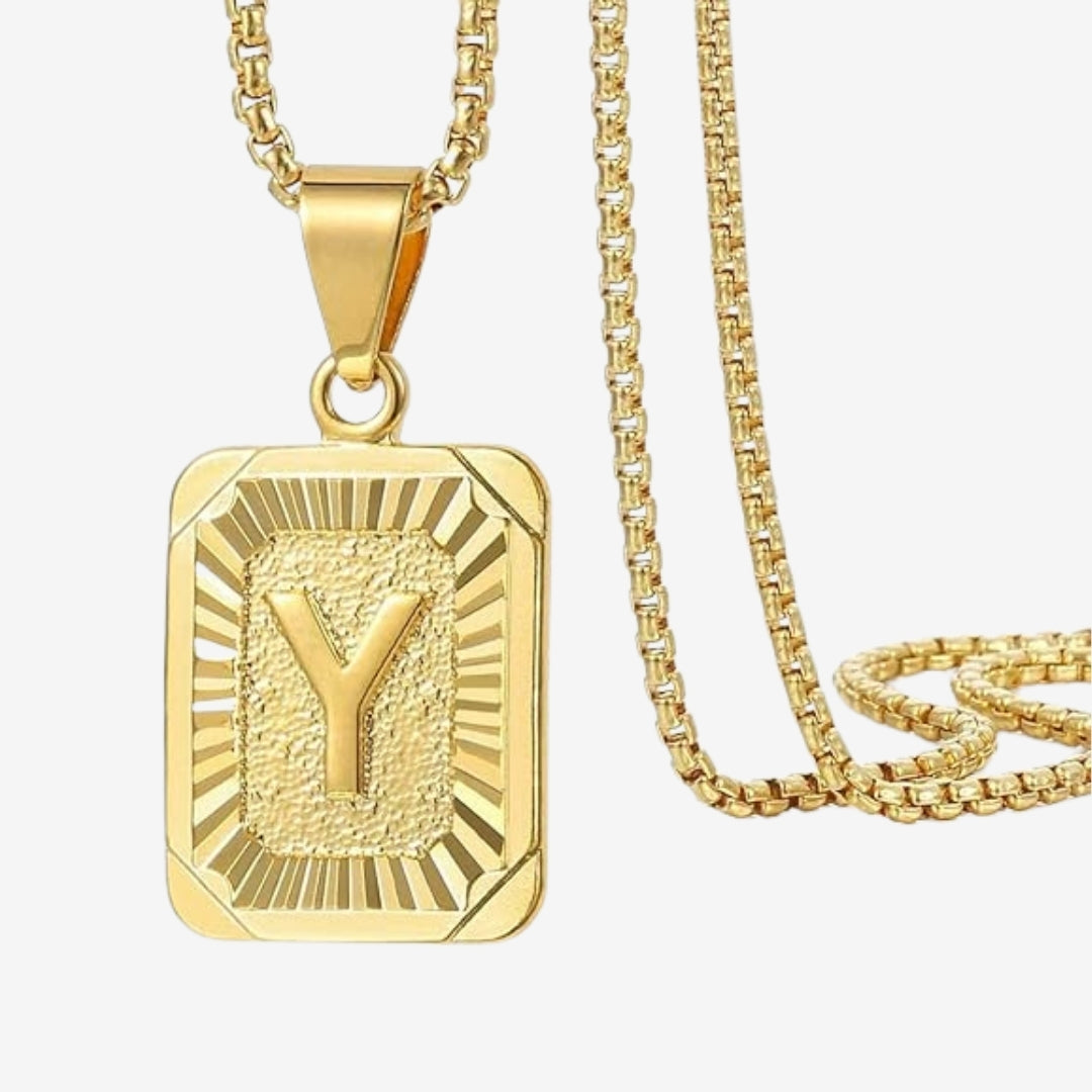Classic Square Initial Letter Pendant Chain
