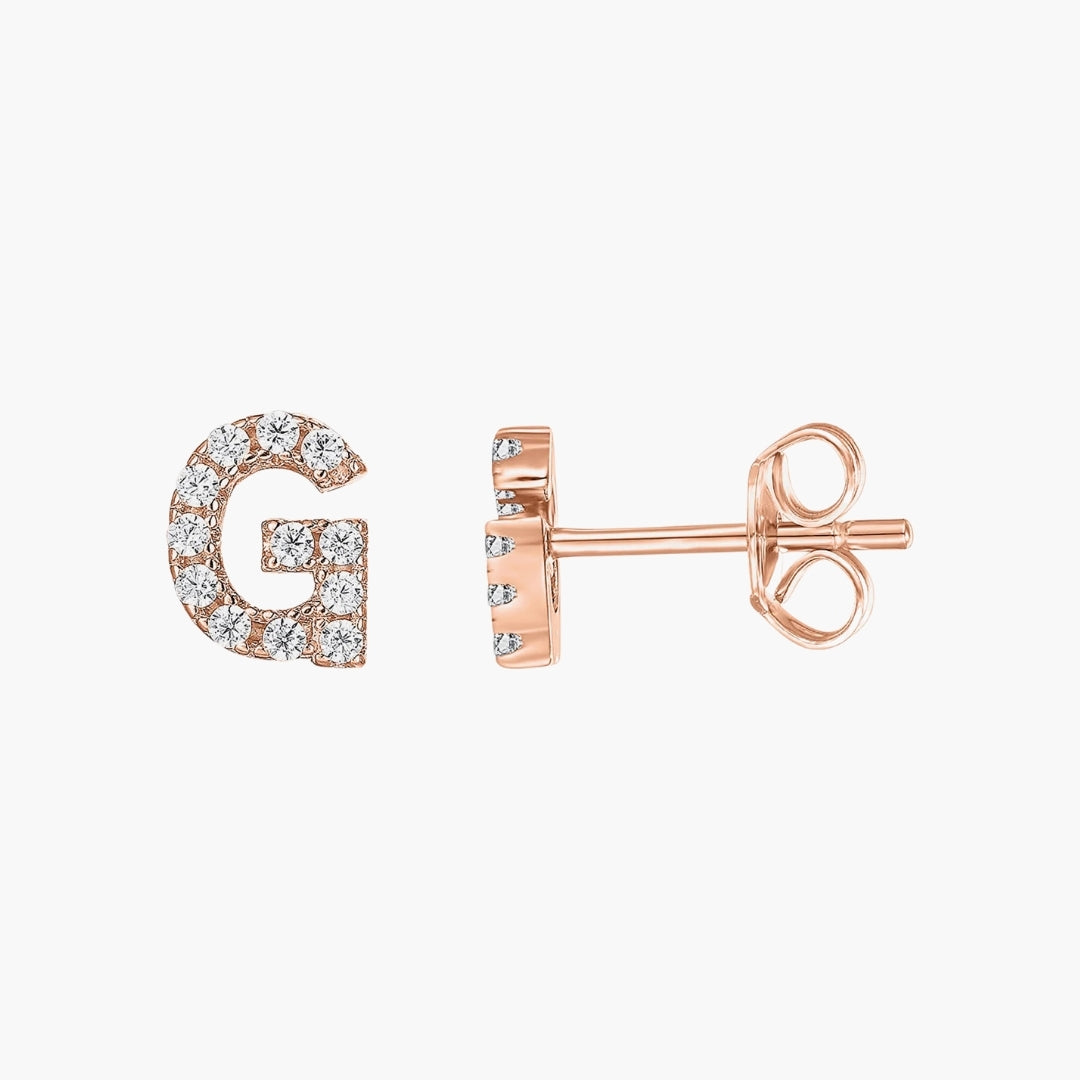 Initial Letter CZ Stud Earrings