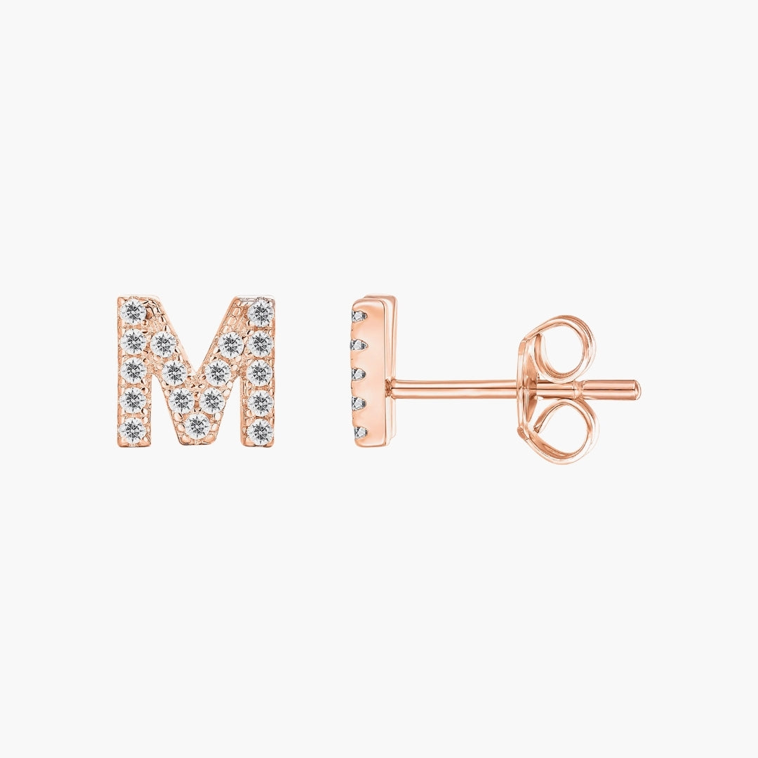 Initial Letter CZ Stud Earrings