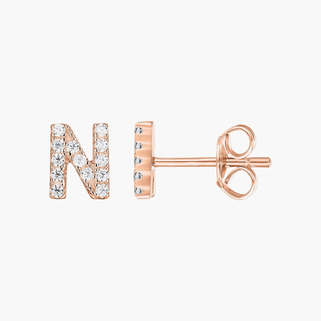 Initial Letter CZ Stud Earrings