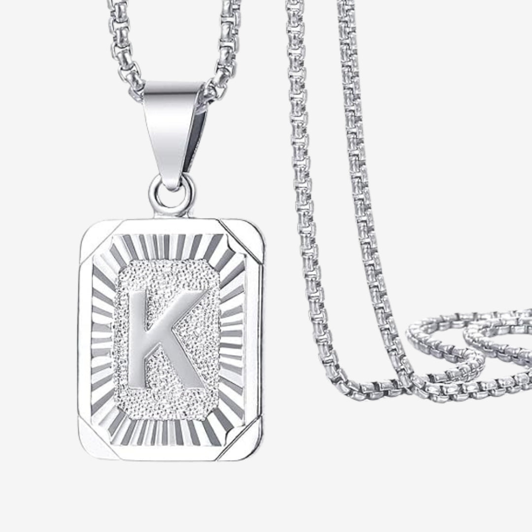 Classic Square Initial Letter Pendant Chain