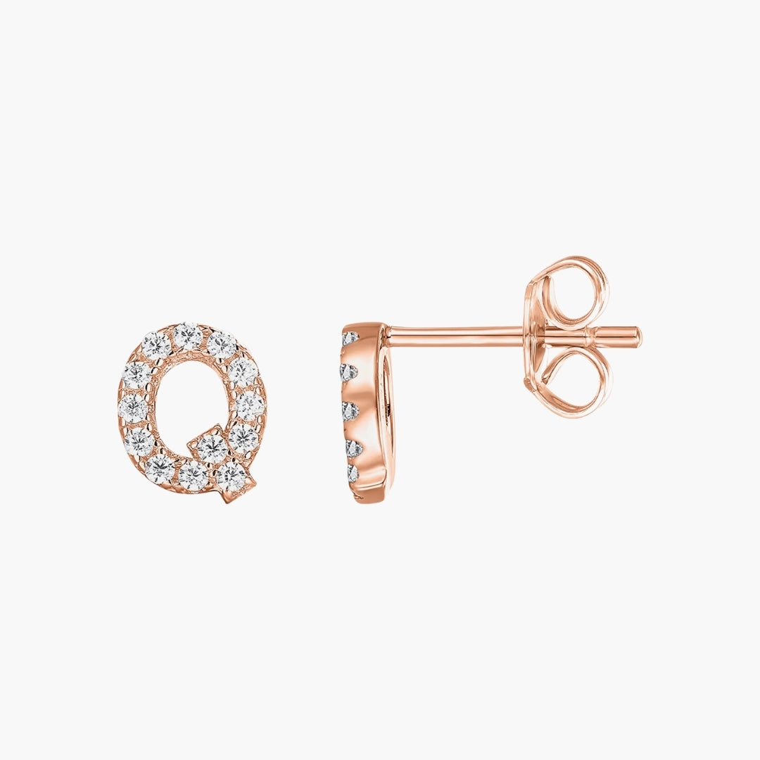 Initial Letter CZ Stud Earrings