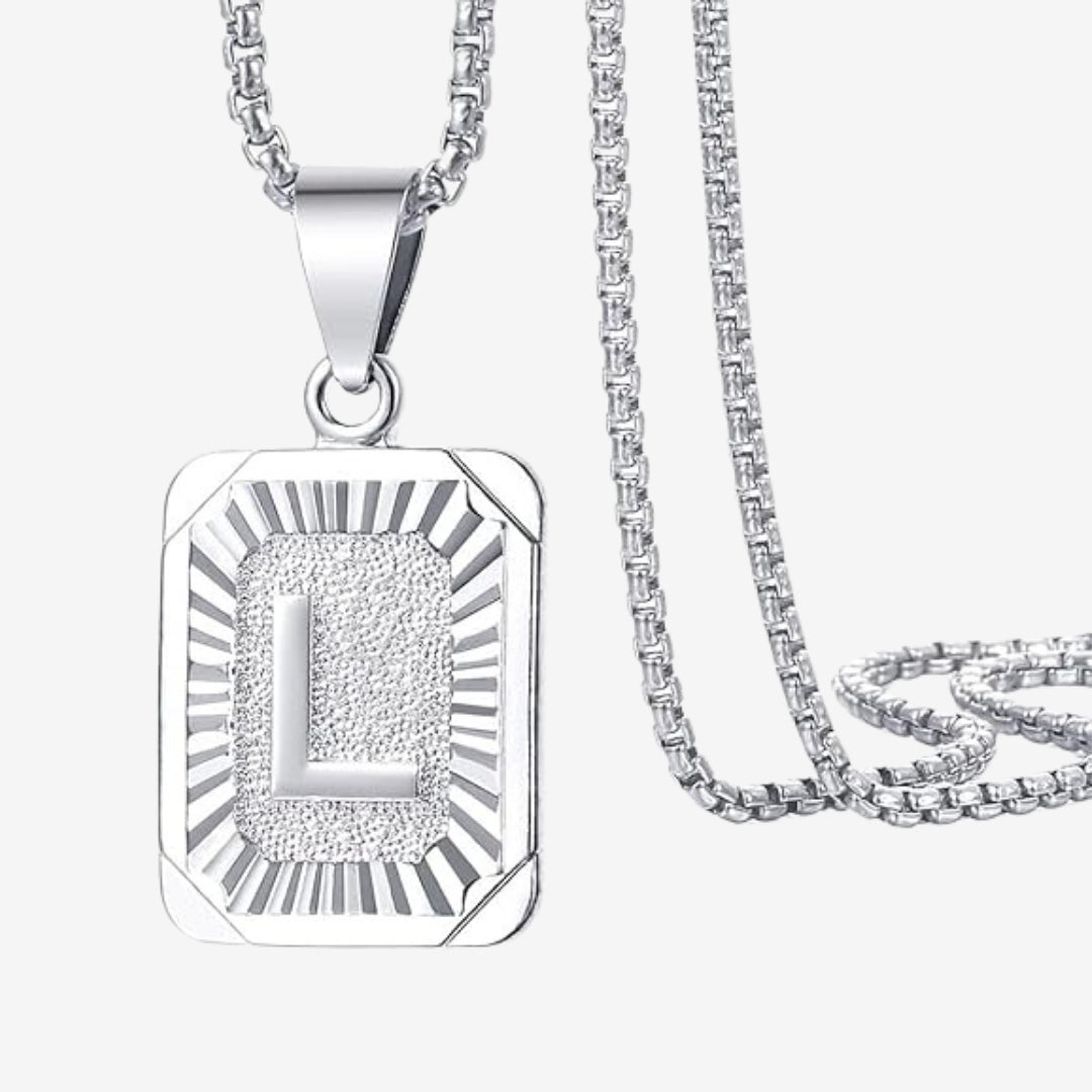 Classic Square Initial Letter Pendant Chain