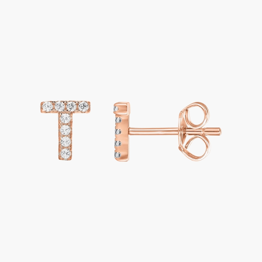 Initial Letter CZ Stud Earrings