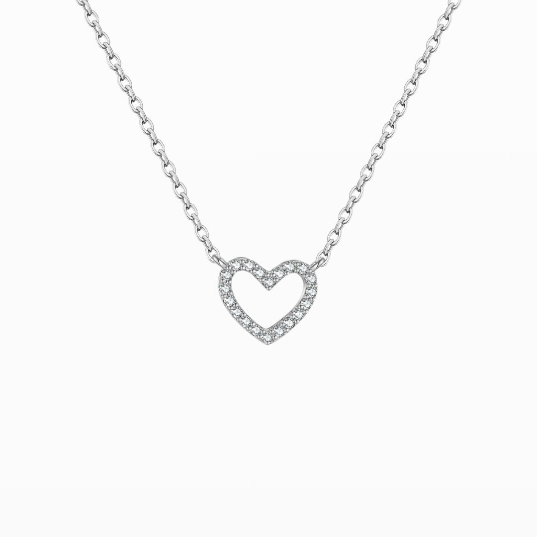 Slim CZ Heart Pendant Necklace