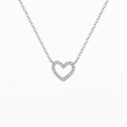 Slim CZ Heart Pendant Necklace