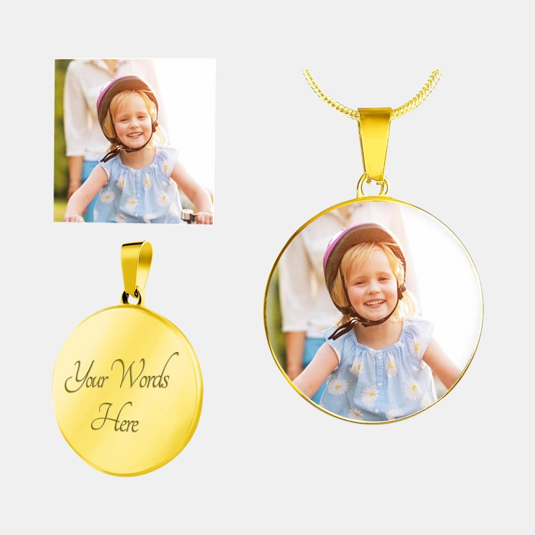 Custom Photo Engraved Circle Pendant Necklace