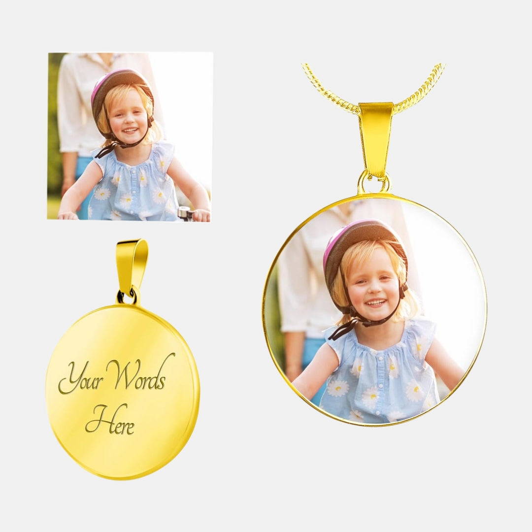 Custom Photo Engraved Circle Pendant Necklace