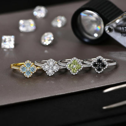 Moissanite Cushion Clover Ring